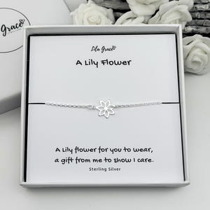 Sterling Silver Lily Flower Link Bracelet: Choose your size Friendship Jewellery Gifts