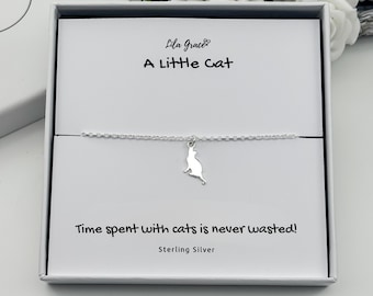 Sterling Silver Cat Bracelet - Funny Cat Lover Jewellery Gift - Small and Large Sizes