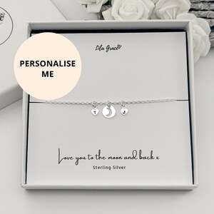 Sterling Silver Love you to the moon and back Bracelet - Personalised Letter Initial Jewellery
