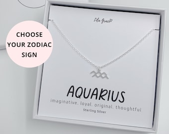 Sterling Silver Aquarius Zodiac Star Sign Necklace Gift for her - Womens Girls Cute Birthday Milestone Starsign Jewellery Gifts