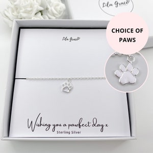 Sterling Silver Paw Print Womens Girls Bracelet - Dog Lover Gift for her Pawfect Christmas Birthday Gifts - Puppy Cat Pet Jewellery
