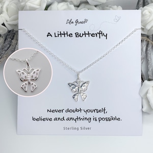 Sterling Silver Butterfly Necklace - PERSONALISED Gift for her - Girls Womens Dainty Birthday Friendship Jewellery Gifts - Short and Long