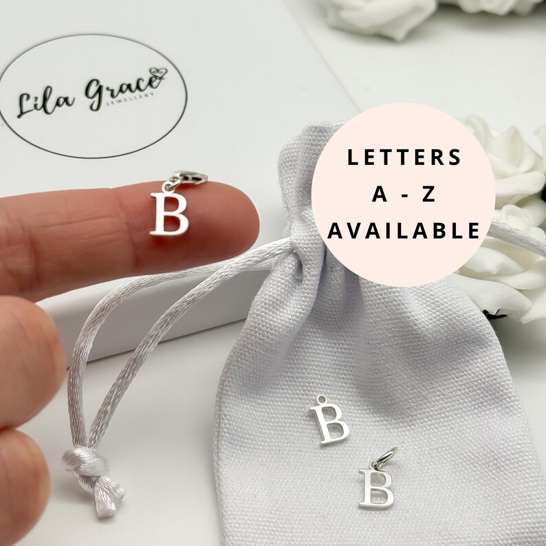 Sterling Silver Letter Initial Pendant Charm Clip on Name for Bracelet