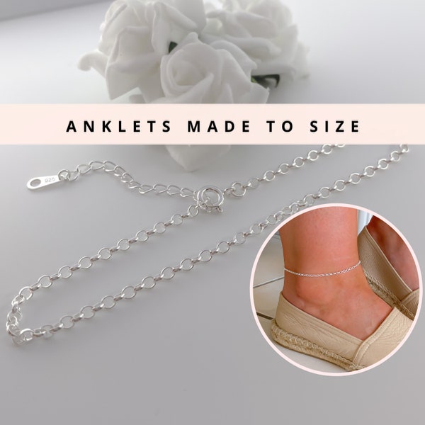 Sterling Silver Anklet Chain - Range of Adjustable Womens Girls Jewellery Gift for her - Birthday Gifts Adjustable Minimalist Dainty Cute