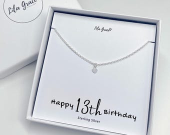 Sterling Silver Mini Heart Pendant Necklace - Choose your Chain Length 13th Birthday