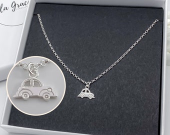 Collier de petite voiture en argent sterling - Collier d’amant de voiture mignon et assez funky pour femmes et filles - Cadeau pour ses cadeaux d’anniversaire de Noël