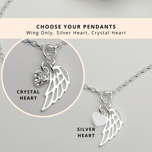 Sterling Silver Angel Wing and Mini Heart Pendant Charm Necklace - Choose your Chain Length image 2