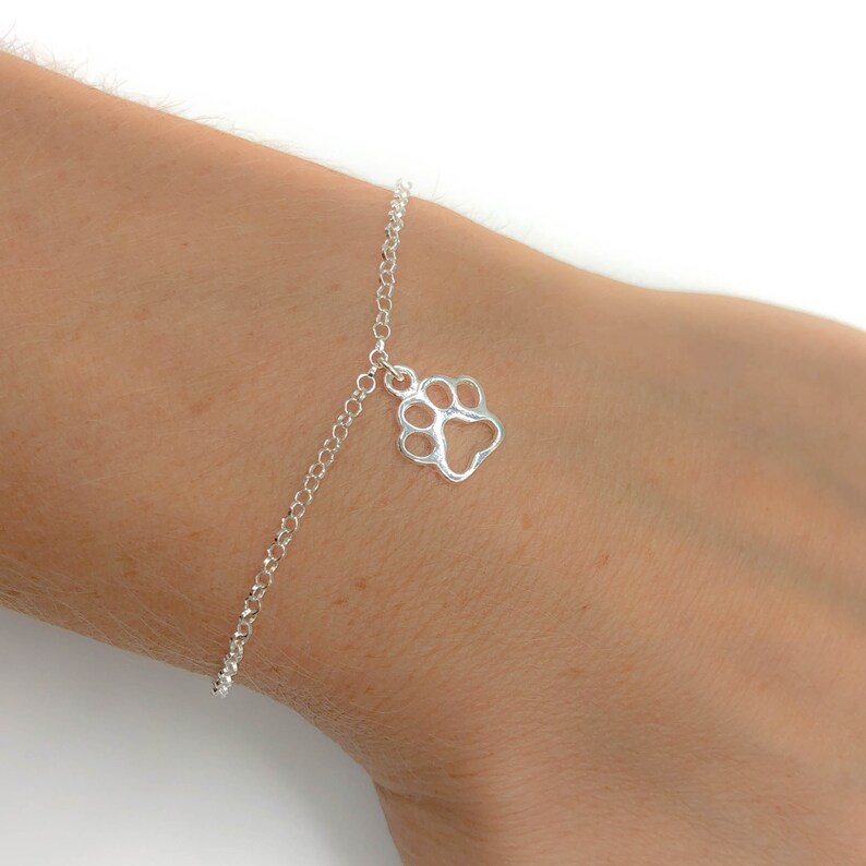Cat Lover Kitty Gift for her Personalised Little Cat Sterling Silver Dainty Womens Girls Bracelet Christmas Birthday Gift Paw Print