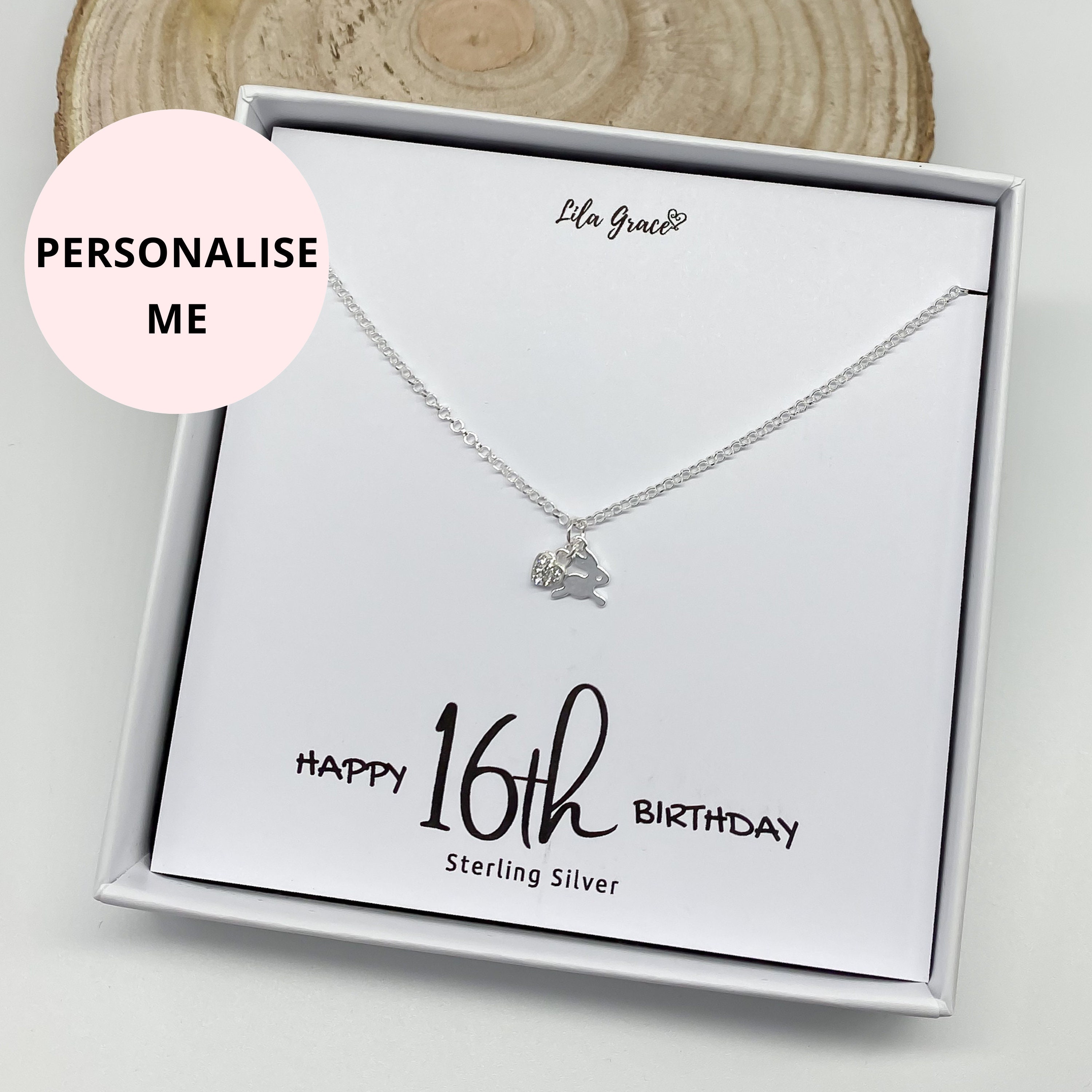 Sterling Silver 16th Birthday Rabbit Heart Charm Necklace Age Milestone Sixteenth Personalised Girls Cute Pretty ILY Fashionable Jewellery Etsy