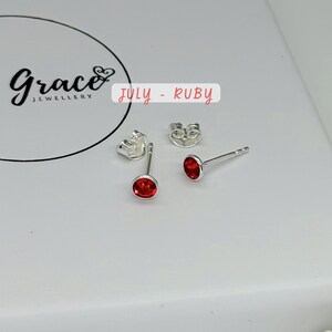 July Sterling Silver Stud Earrings - Ruby Red Earrings