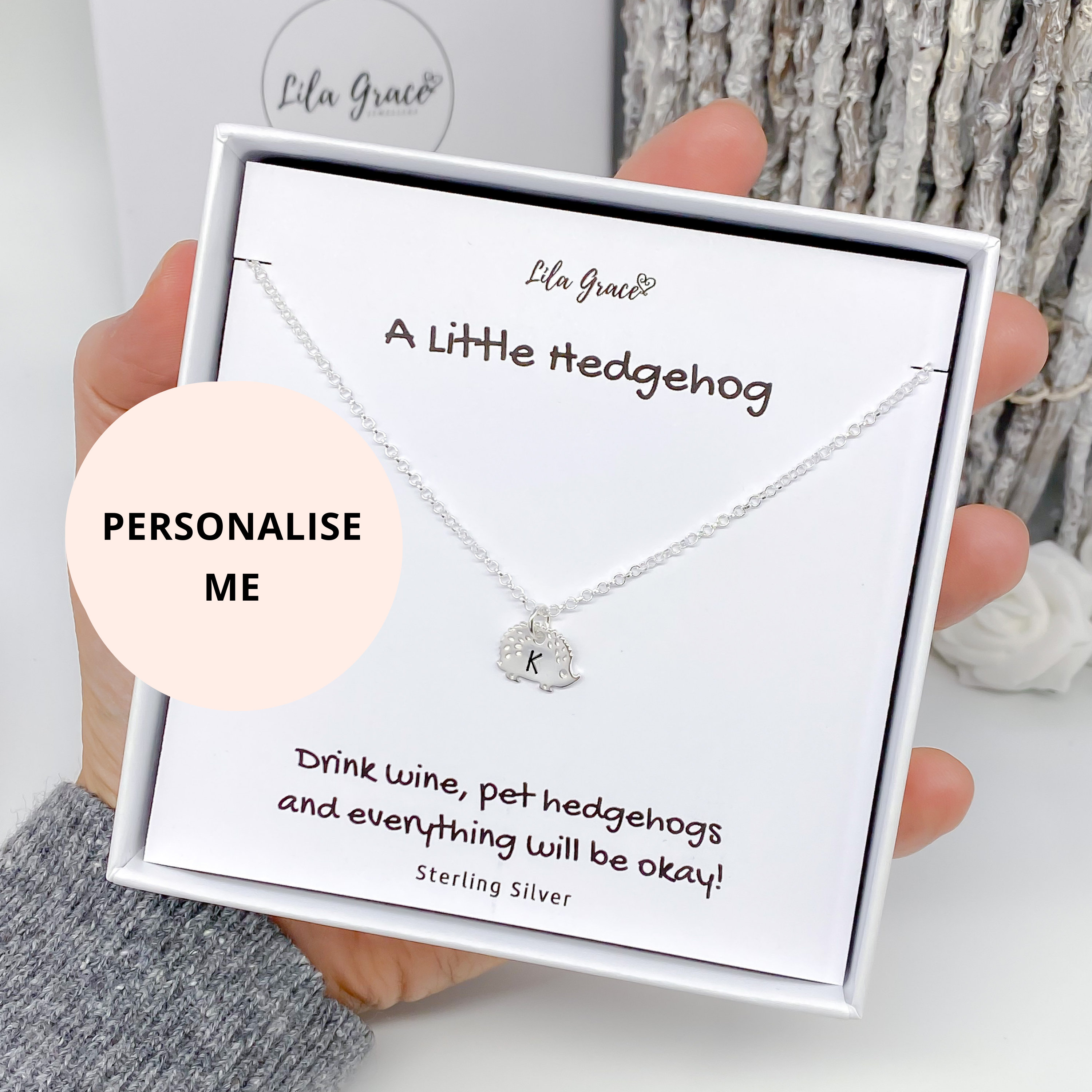 Hoglets for Jewellery Sterling Letter Birthday Gifts Her Girls Silver Etsy Christmas Initial Gift - Necklace Personalised Hedgehog Womens