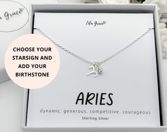 Sterling Silver Aries Zodiac Starsign Birthstone Necklace Gift for her - Womens Girls Crystal Aquamarine Birthday Milestone Jewellery Gifts