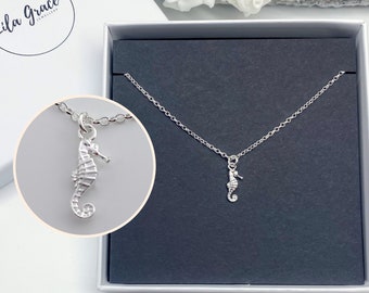 Seepferdchen-Sterlingsilber-Frauen-Mädchen-Halskette lange 60-Zoll-Kette und Halsband 14-Zoll-Kettenschmuck-Geschenk für sie Geburtstags-Seepferdchen-Liebhaber-Geschenke