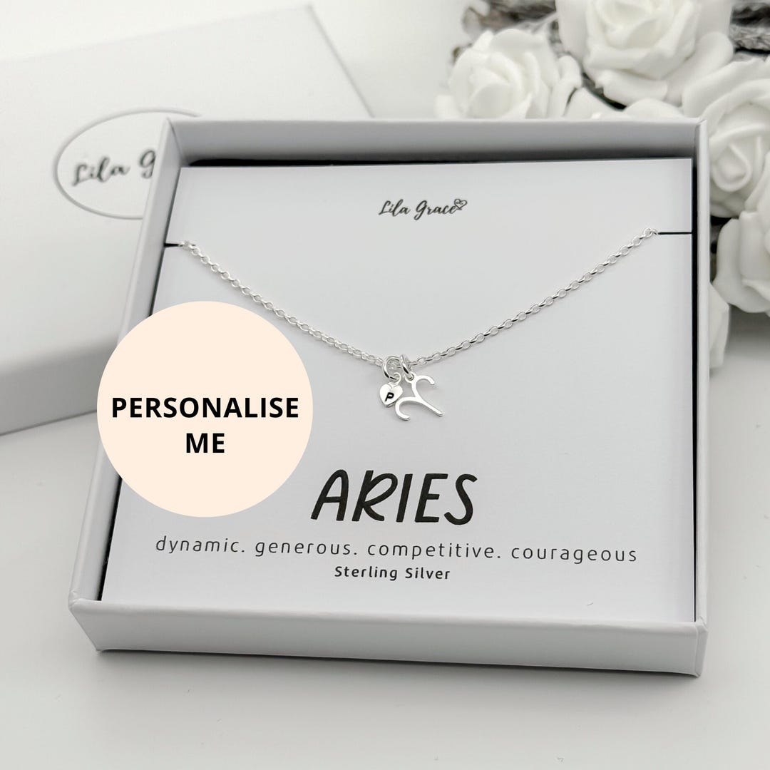 Sterling Silver Aries Zodiac Letter Heart Pendant Necklace - Star Sign ...
