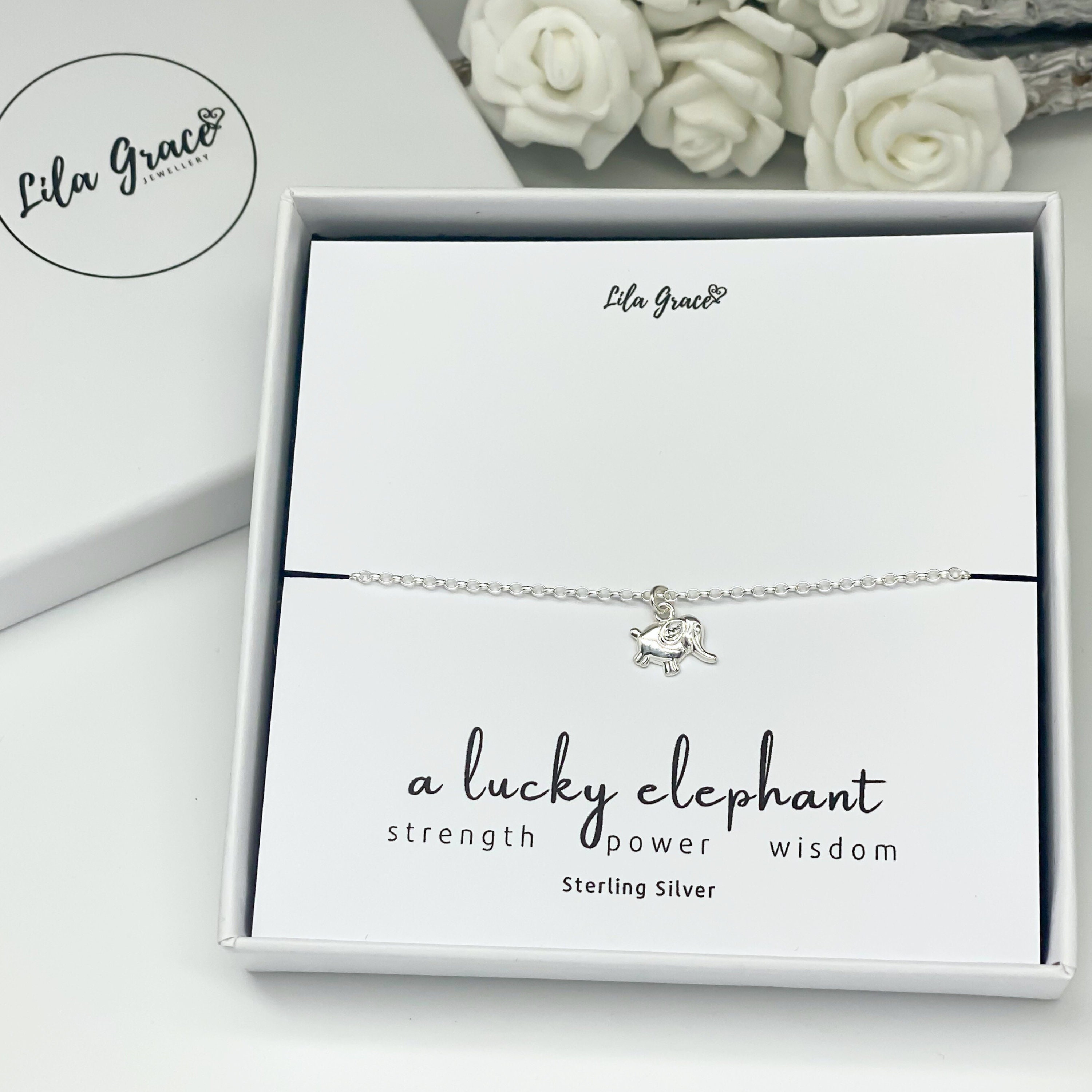 Sterling Silver Elephant Bracelet Womens Girls Ladies Cute Lucky Adjustable Jewellery Gift for her Thoughtful Cute Stocking Filler Gifts