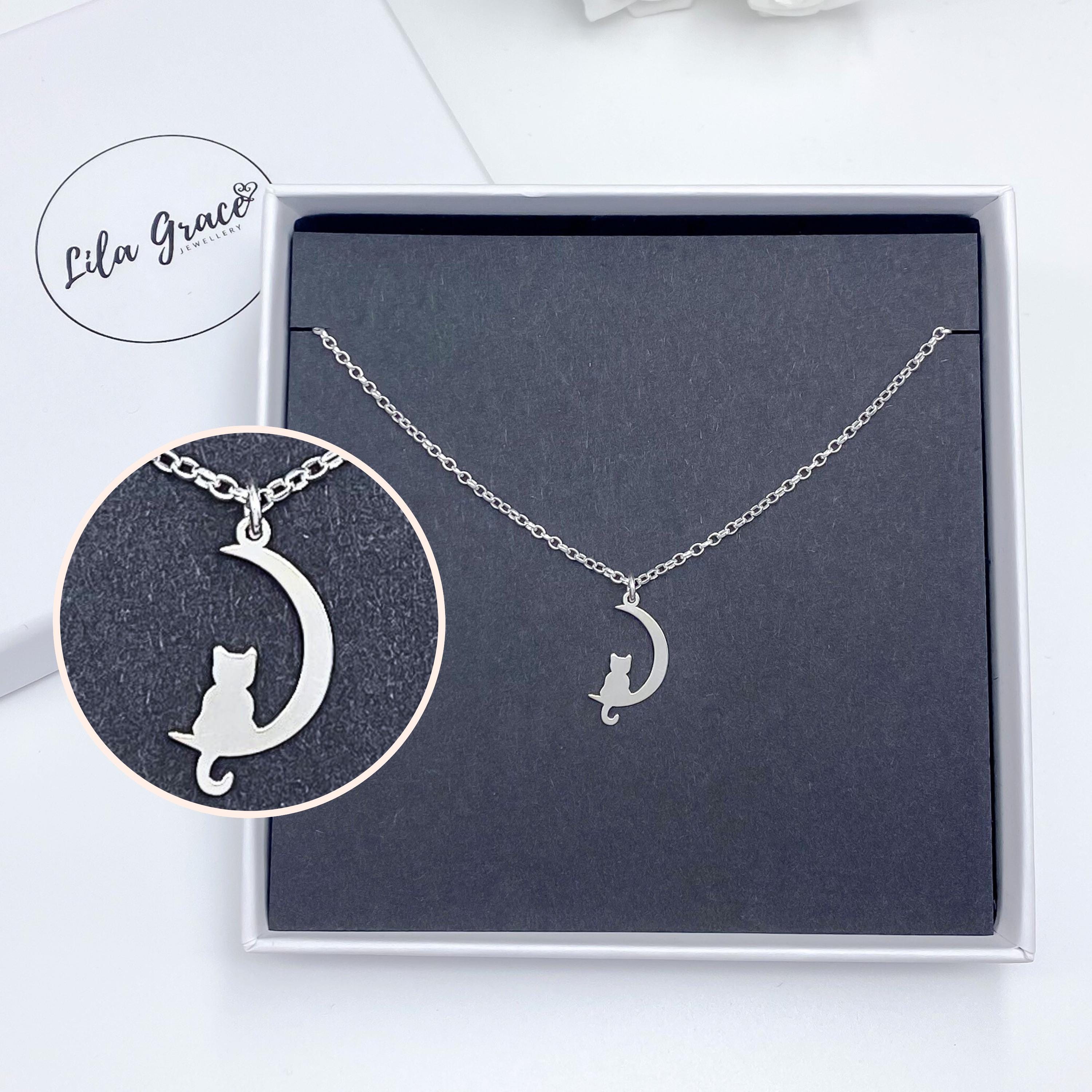 Murciélago/araña/lobo/gato/zorro/búho/sol Media Luna Cadena De Plata De