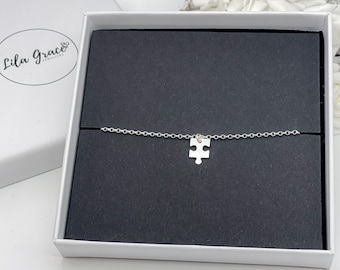 Sterling Silver Puzzle Piece Bracelet - Christmas Birthday Gift for her - Jigsaw Womens Ladies Girls Dainty Adjustable Small Jewellery Gifts