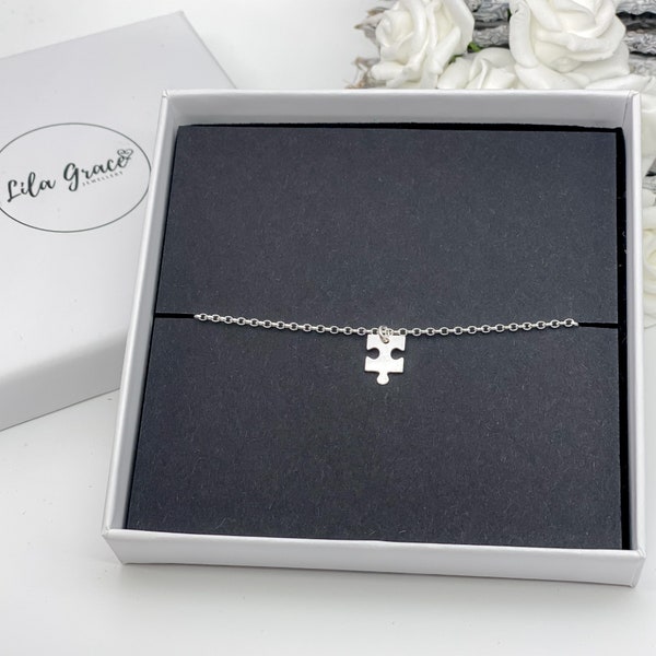 Sterling Silber Puzzle Stück Armband - Weihnachten Geburtstagsgeschenk für sie - Jigsaw Damen Damen Mädchen Zierliche einstellbare kleine Schmuck Geschenke