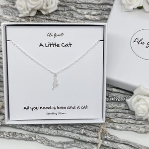 Sterling Silver Personalised Cat Womens Girls Necklace Gift for her - Dainty Memorable Jewellery - Cat Lover Cats Kitten Kitty Thoughtful