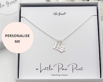 PERSONALISED Sterling Silver Paw Necklace - Womens Girls Cute Puppy Paws Necklace - Thoughtful Memorable Pet Gifts - Paw Print Dainty Gifts