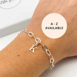 Sterling Silber Initial Charm Armband - klobige ovale Kette mit Ihrer Wahl des Buchstabens