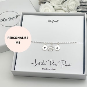 Sterling Silver Paw Print Bracelet - Dainty Little Dog Birthday Gift for her - In memory Name Puppy Lover Womens Girls Cute Jewellery Gifts
