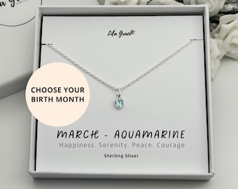 Sterling Silver HEART March Pendant Necklace - Aquamarine Colour Birthstone Jewellery