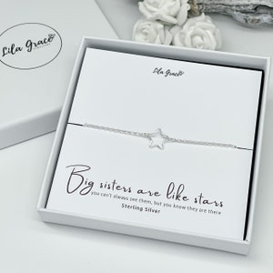 Big Sister Personalised Sterling Silver Star Bracelet - CZ Crystal Gift for her - Birthday Christmas Gifts - Womens Girls Jewellery Gifts