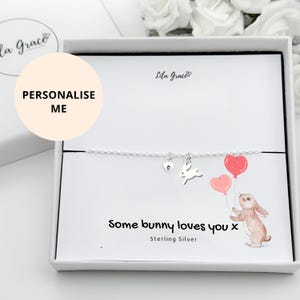 Sterling Silver Bunny Rabbit Adjustable Bracelet - PERSONALISED Name Letter Womens Girls Jewellery Gift for her - Some Bunny Loves You Gifts