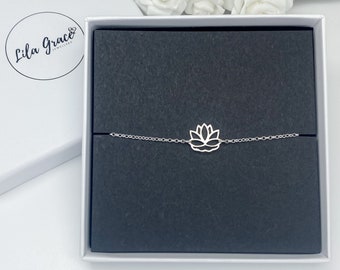 Sterling Silver Lotus Flower Positivity Bracelet - Gift for her Dainty Womens Girls Cute Birthday Positive Mind Boho Hippy Style Jewellery