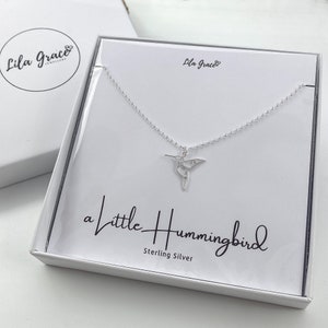 Sterling Silver Origami Hummingbird Lover Womens Girls Necklace Jewellery Gifts - Gift for her Birthday 14&quot; 16&quot; 18&quot; 20&quot; and 24&quot; inch chains