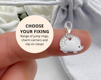 Sterling Silver Hedgehog Pendant Gift - Clip on Charm for Jewellery Making