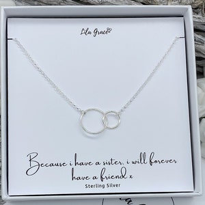 Sister Sterling Silver Interlocking Circle Necklace Womens Girls Ladies Family Jewellery - Sisters Friend ILY - Birthday Christmas Gifts