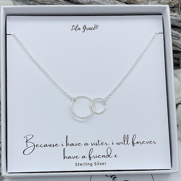 Sister Sterling Silver Interlocking Circle Necklace Womens Girls Ladies Family Jewellery - Sisters Friend ILY - Birthday Christmas Gifts