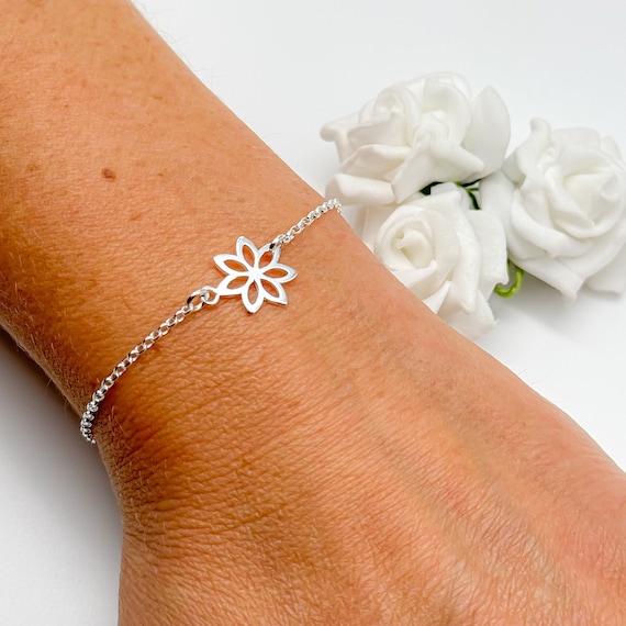 Sterling Silver Lily Flower Linked Bracelet - Small, Large, Plus