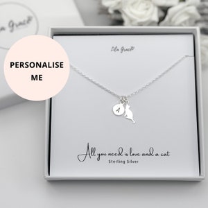 Sterling Silver Cat Necklace - PERSONALISED Womens Girls Gift for her - Dainty Jewellery Cat Lovers - kitty kitten Christmas Birthday Gifts