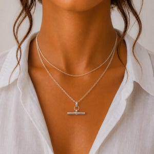 Sterling Silver T-Bar Double Chain Stacking Necklace - Choose your Chain Length