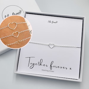 Together Forever Sterling Silver Heart Link Bracelet - Gifts for her Dainty Cute Memorable Anniversary Jewellery Gifts - Girlfriend Fiance