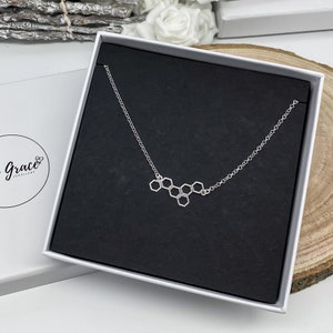 Sterling Silver Honeycomb Link Necklace Gift for her - Dainty Womens Girls Cute Necklace Birthday Christmas Gifts - Honey Bee - Bumblebee