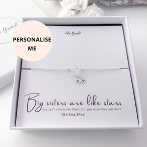Personalised Big Sister Sterling Silver Star Bracelet - CZ Crystal Gift for her - Birthday Christmas Gifts - Womens Girls Jewellery Gifts