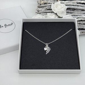 Sterling Silver Angel Wing and Mini Heart Pendant Charm Necklace - Choose your Chain Length image 7