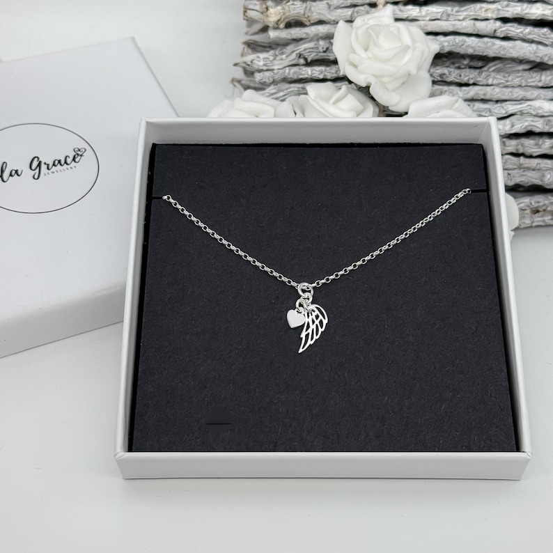 Sterling Silver Angel Wing and Mini Heart Pendant Charm Necklace - Choose your Chain Length image 7