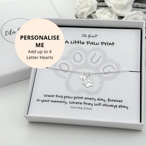 Sterling Silver In Memory Paw Print Initials Bracelet - Dog Keepsake Letter Jewellery