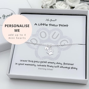 PERSONALISED Sterling Silver In Memory Paw Print Bracelet - Cute Jewellery Little Dog Paw Gift for her Womens Girls Bracelet Gifts Ideas