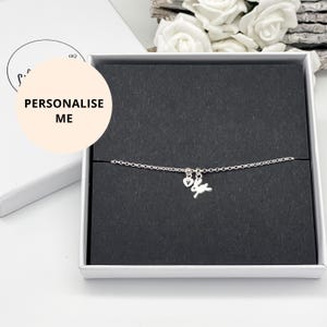 Personalised Sterling Silver Little Rabbit Bracelet - Womens Girls Gift for her - Letter Name Bunny ILY Special Birthday Jewellery Gifts