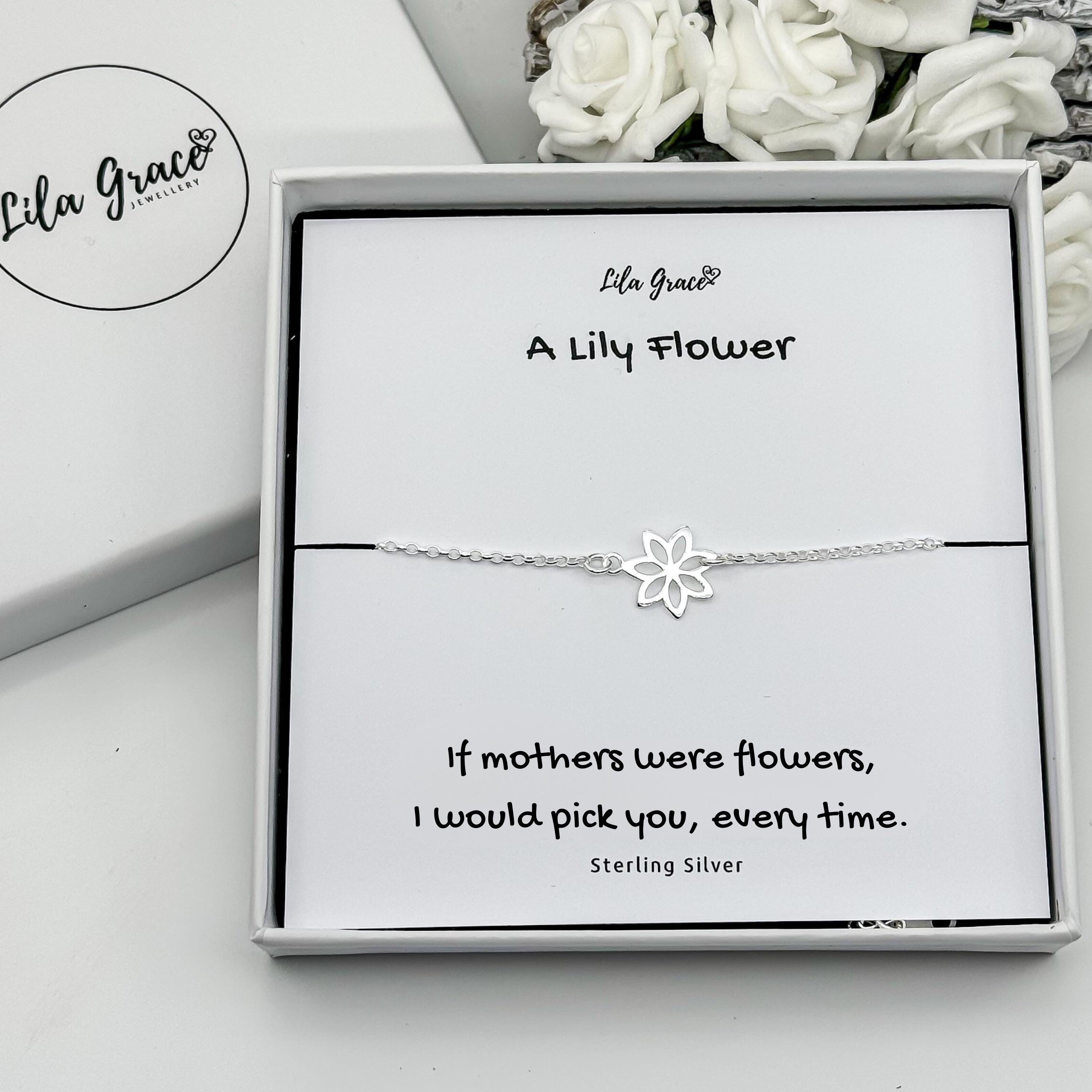 Sterling Silver Lily Flower Bracelet - Gift for Mum, Flower