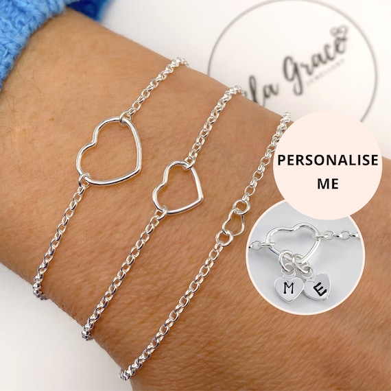 Sterling Silver Heart Link Charm Bracelet Personalised Mini Heart Charms  Girls Womens Cute Jewellery Various Sizes Made to Measure Gifts - Etsy