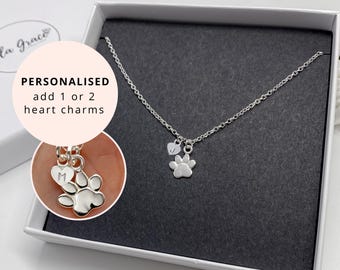 Sterling Silver Dog Paw Print Heart Initials Womens Girls Necklace Memorable Jewellery Gift Idea for her Personalised Name Letter In Memory Etsy
