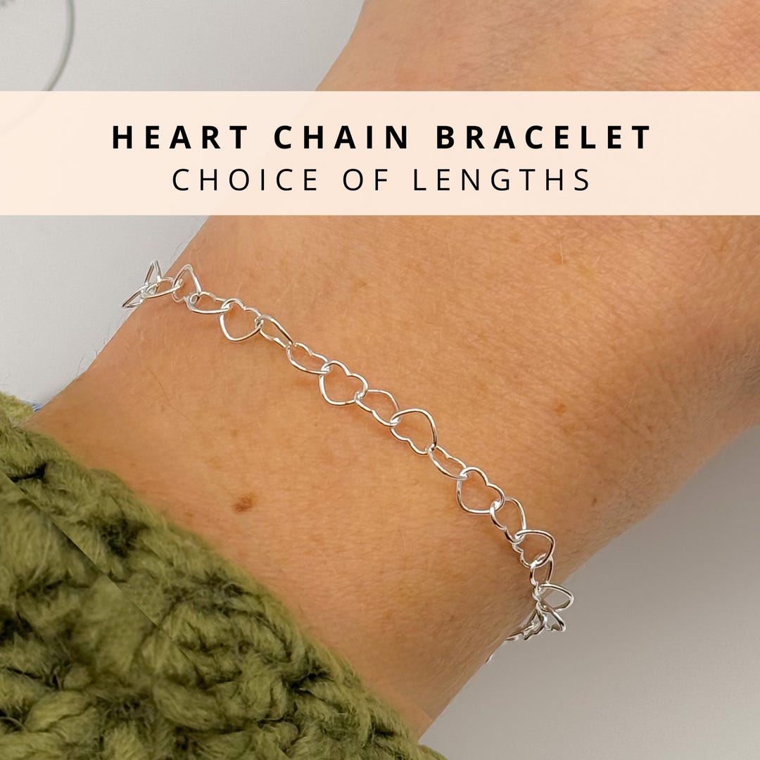 Sterling Silver Heart Link Bracelet Chain Gift for Her Cute Jewellery