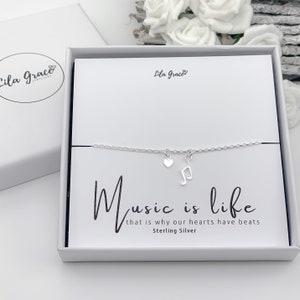 Sterling Silver Musical Note Womens Girls Bracelet - Personalised Music lovers symbol Jewellery -Gift for her Birthday Beam Note Small Sizes